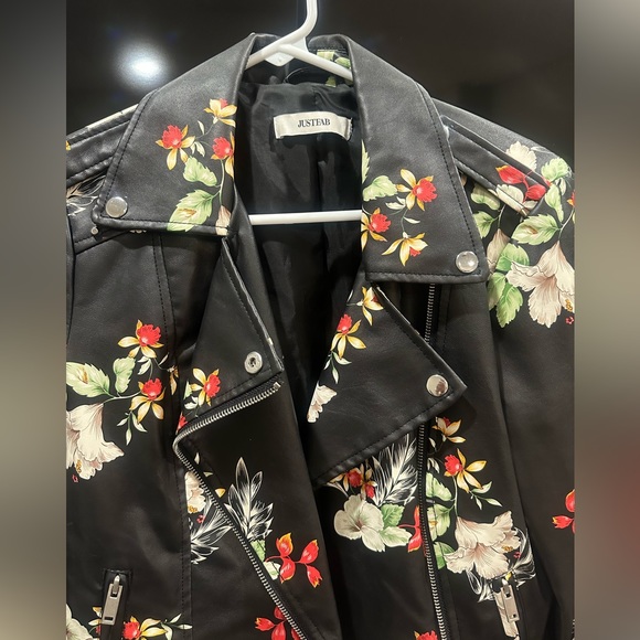 Floral Faux Leather Studded Jacket - Picture 2 of 6